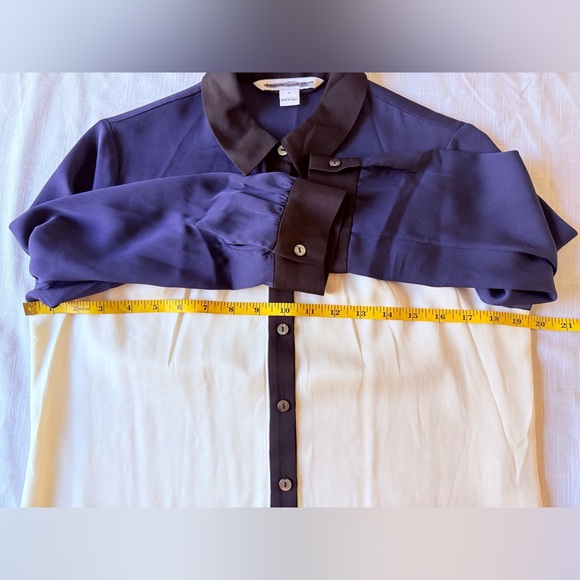 Diane Von Furstenberg Blue, White & Black Colorblock Silk Shirt Dress size4 - Picture 11 of 13